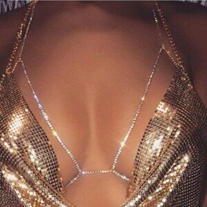 Silver Body Chain With Rhinestone